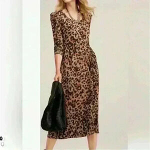 NWOT Cabi Selma leopard print, medium weight knit, midi dress